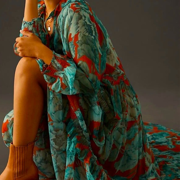 Anthropologie Marius Teal and Orange Patterned Dress Boho New W/Tags MSRP $200 - Picture 12 of 13